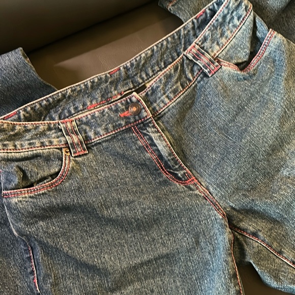 INC International Concepts Denim - INC International Concepts Flare Pink Stitch Denim Jeans. Size 6. Cotton/spandex